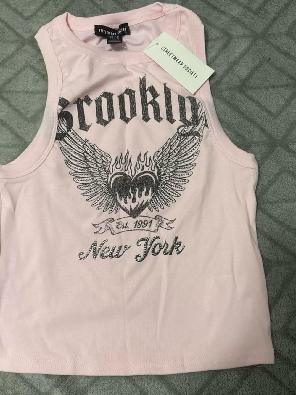 Streetwear Society Pink Brooklyn New York Winged Heart Tank Top